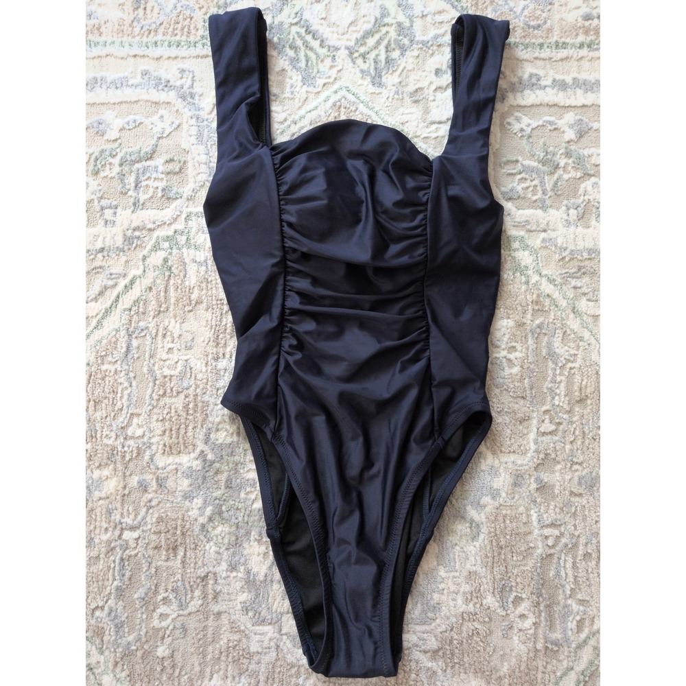 J Crew Blue Ruched Squareneck One Piece Swimsuit Women's Size 4 NWT
